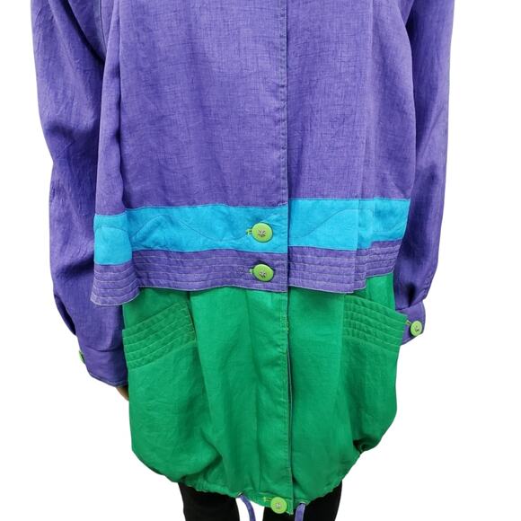Vintage 80s 90s JGallery Colorblock Windbreaker Parka Trench Purple Green Blue L - Picture 6 of 12
